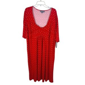 Jessica London Polka Dot Dress Womens 22W Red Empire Waist Pleated NWOT